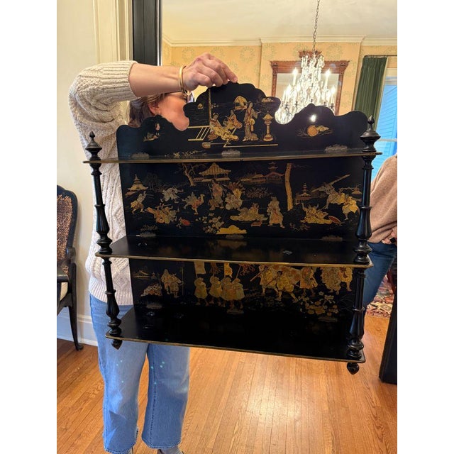 Chinoiserie Mid 20th Century Asian Style Lacquered Wall Shelf For Sale - Image 3 of 6