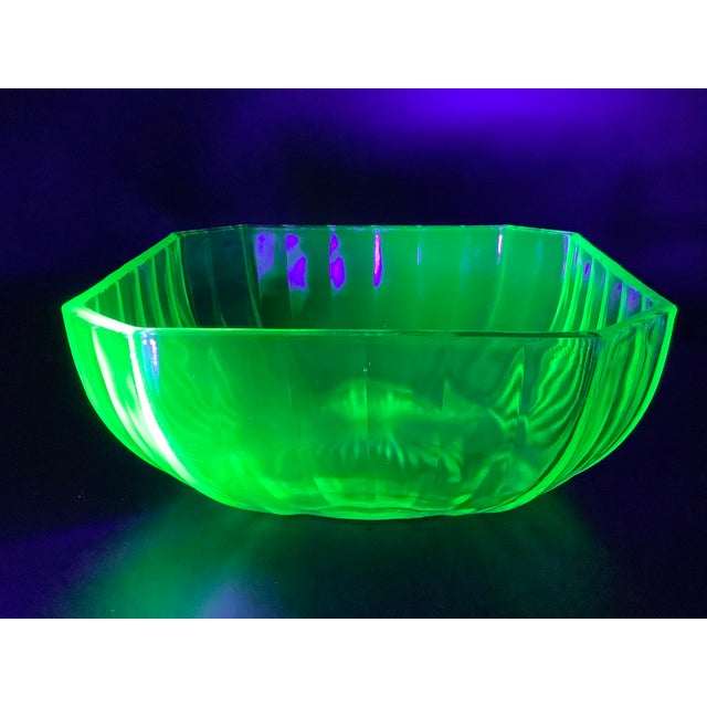 1920s Square Casserole Vaseline Glass Serving Bowl For Sale - Image 12 of 13