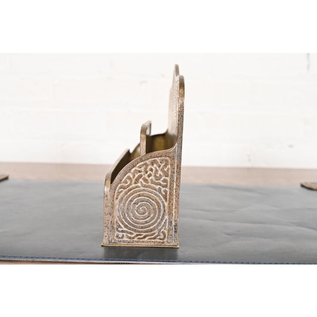 Metal Tiffany Studios New York Zodiac Pattern Bronze Letter Rack For Sale - Image 7 of 12