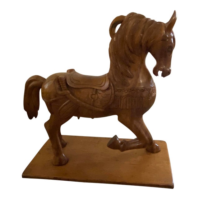 Early 20th Century Chinese Wooden War Horse Sculpture For Sale