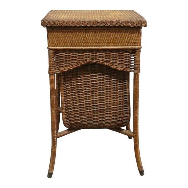 Antique Heywood Wakefield Wicker Sewing Stand Signed C1920 For Sale - Image 10 of 11