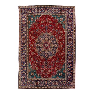Vintage Medallion Tabriz Persian Wool Rug in Red For Sale