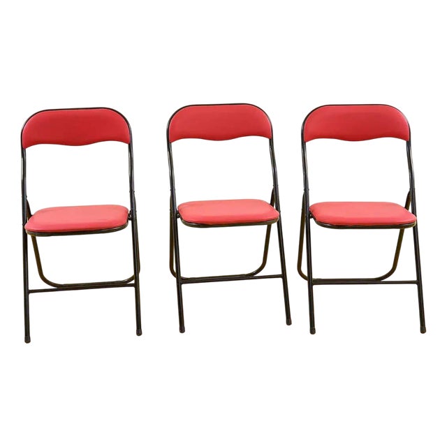 Vintage Red Folding Chairs, 1980s, Set of 3 For Sale