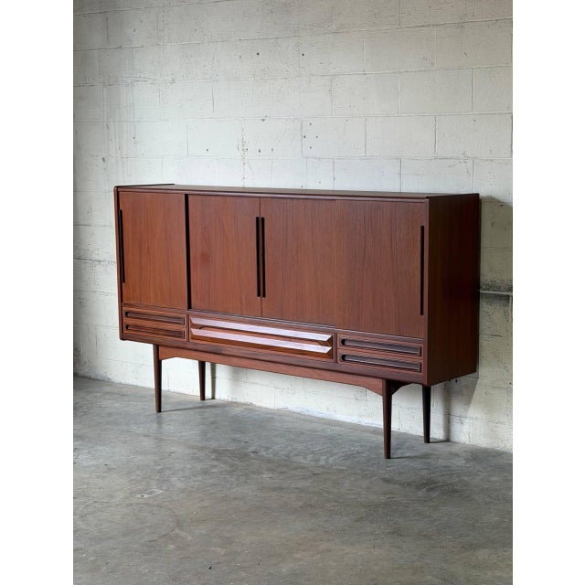 In Style of Johannes Andersen Teak Sideboard Credenza With Sliding Doors Danish Mid-Century Modern 1960s For Sale - Image 12 of 13