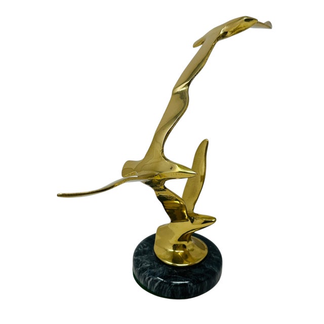 Curtis Jere Mid-Century Modern Brass and Marble "Birds in Flight" Table Sculpture, Attributed to C. Jeré For Sale - Image 4 of 12