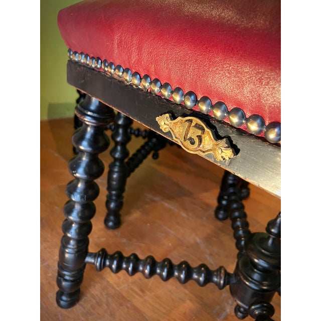 Antique Ebonized Twisted Legs Stools with Burgundy Studded Leather Seats, 1890s, Set of 2 For Sale - Image 13 of 16