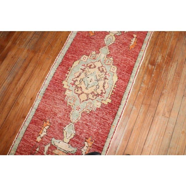 Red Zabihi Collection Turkish Narrow Red Runner For Sale - Image 8 of 9