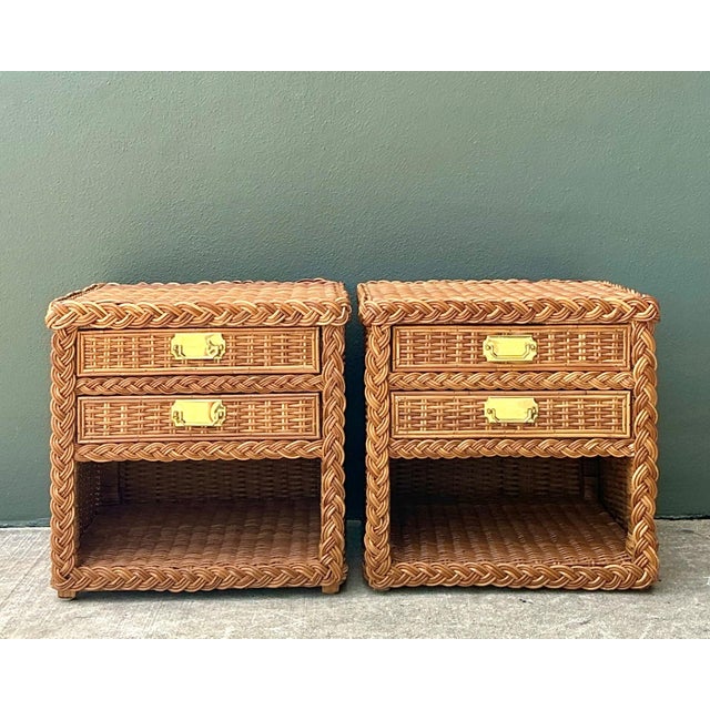Vintage Braided Rattan Nightstands - A Pair For Sale - Image 13 of 14