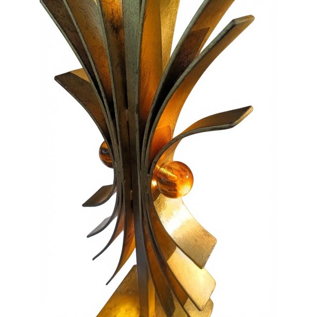 Mid-Century Modern Abstract Gold Starburst Table Lamp With Stone Base & Black Shade | Hollywood Regency For Sale In Buffalo - Image 6 of 9