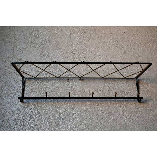 Vintage Wall-Mounted Coat Rack in Black Metal and Brass, 1950s For Sale - Image 6 of 12
