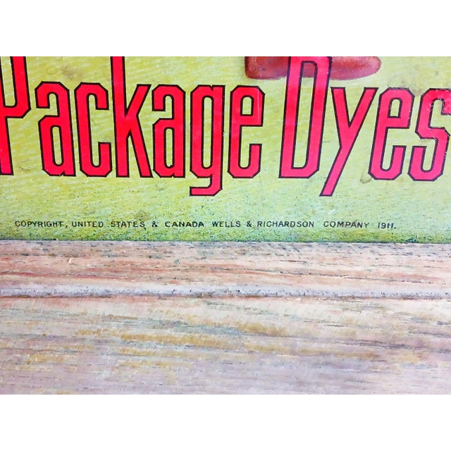Colorful Diamond Dye Country Store Tin and Wood Cabinet Chromolithograph 1911 For Sale In Milwaukee - Image 6 of 10