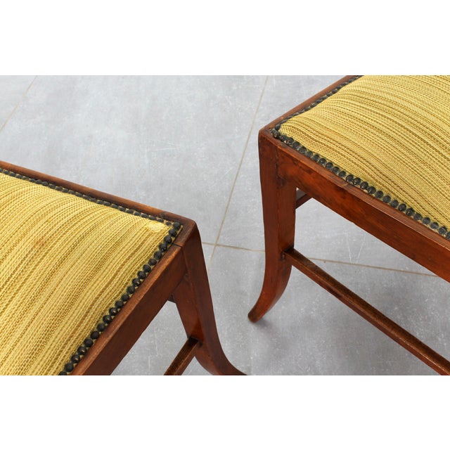 Mid-Century Italian Wood and Yellow Fabric Chairs, 1960s, Set of 6 For Sale - Image 13 of 16