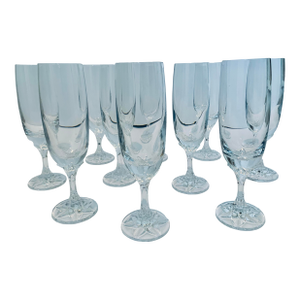Germany’s ‘Villeroy & Boch’ Vintage Tulipe Clear Cut Crystal Champagne Flutes- Set of 10