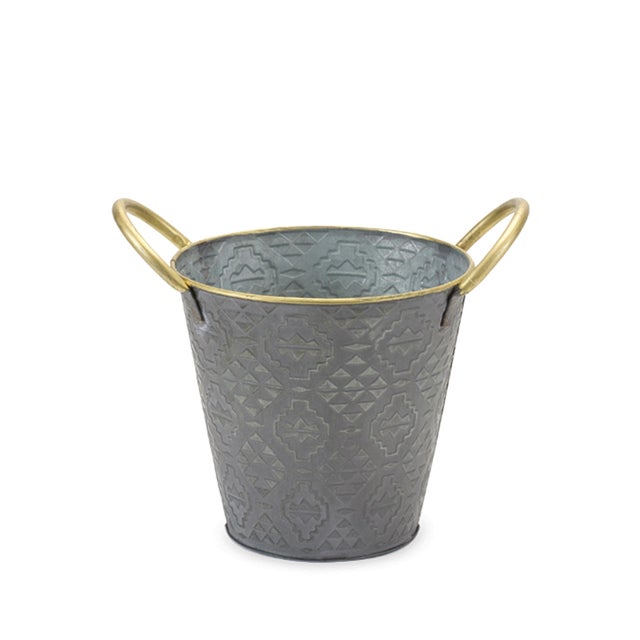 Kenneth Ludwig Chicago Metal Aztec Pail Planter (Set of 3) For Sale - Image 4 of 4