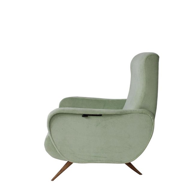 Vintage Green Ribbed Reclining Lounge Chair, Italy, 1950 For Sale - Image 4 of 9