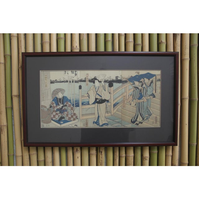 Attributing to Utagawa Kunisada, also known as Utagawa Toyokuni III (1786 - 1865), triptych woodblock prints showing a...