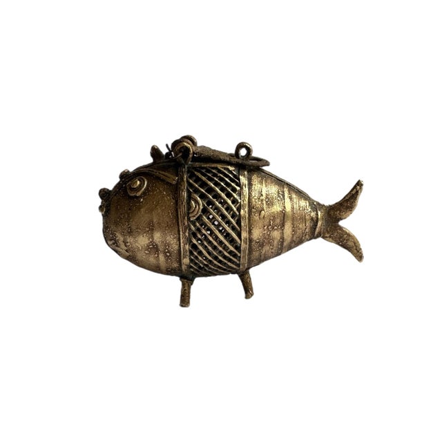 Very beautiful handcrafted brass censer India 19th century. Dhokra" fish refers to a decorative metal sculpture, not an...
