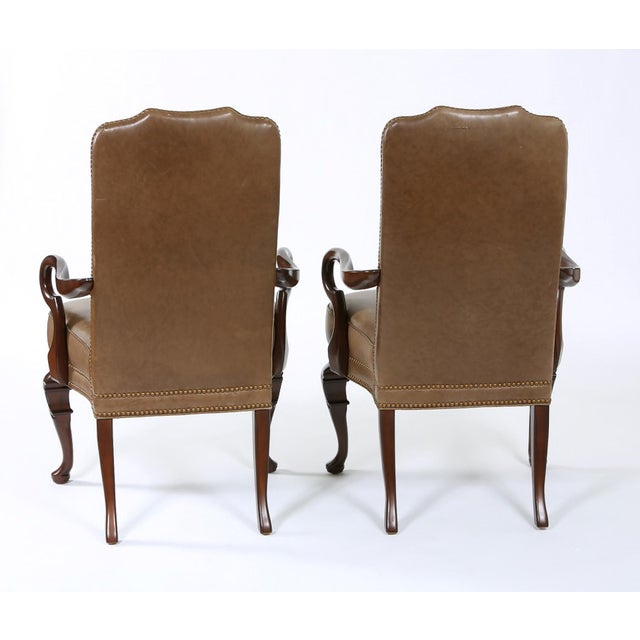 Pair of Queen Anne Style Leather Armchairs For Sale - Image 9 of 10