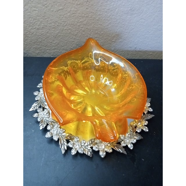 Gorgeous MCM Murano Italy Bullicante Orange Glass Leaf Ashtray For Sale In Dallas - Image 6 of 6