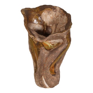 Large Organic Hand Formed Brutalist Studio Pottery Ceramic Sculpture Vase With Natural Drip Glaze For Sale