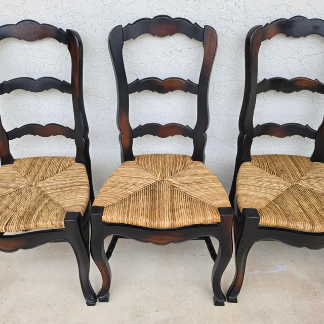 French Country Ladderback Rush Seat Dining Chairs Set of 4 For Sale - Image 13 of 18