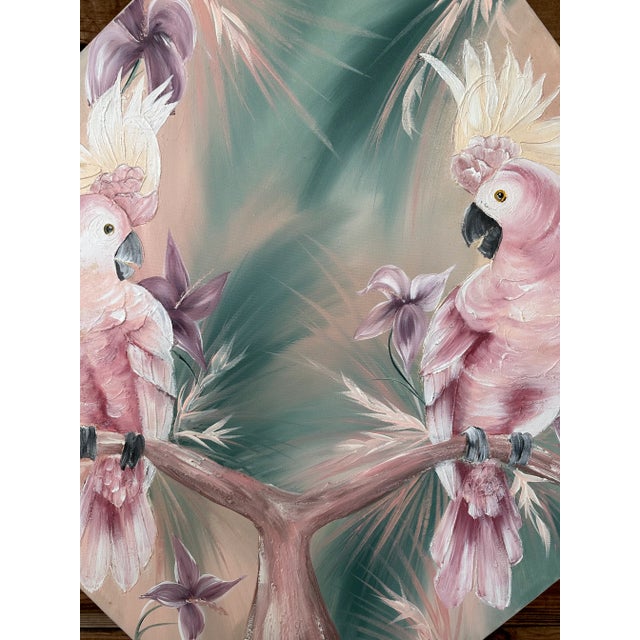 Textile 1980’s Coastal Tropical Cockatoo Oil Painting Signed Walcutt For Sale - Image 7 of 13