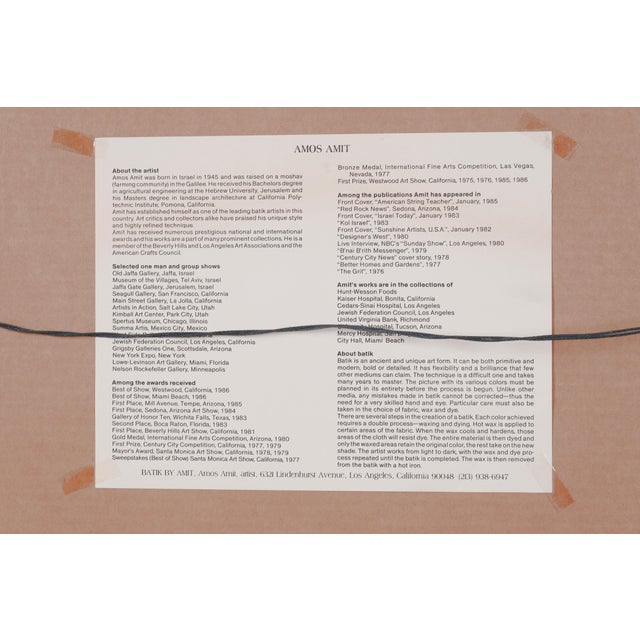 Contemporary Amos Amit Traditional Floral Batik With Irises Original One of a Kind Artist Signed, Framed, Matted & Ready to Display For Sale - Image 3 of 6