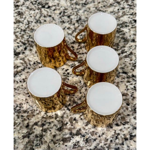 Vintage Hollywood Recency Gold Gilded Porcelain Demitasse Espresso Set - 5 Cups & 3 Saucers - 8 pcs For Sale - Image 10 of 11