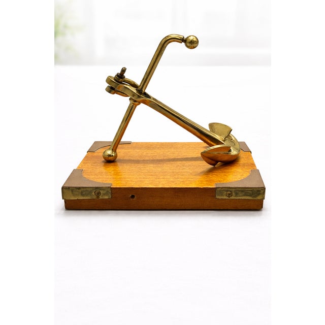 Brown Vintage Mid-Century Brass Anchor Sculpture on Campaign Wooden Base, 1960s For Sale - Image 8 of 8