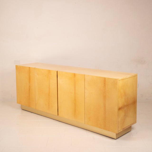 Mid-Century Modern Mid-Century Modern Italian Parchment and Brass Sideboard from Tura Milano, 1970s For Sale - Image 3 of 18