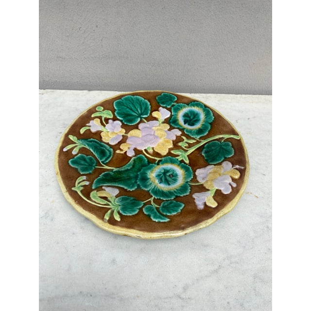 English Majolica Geranium Plate, circa 1880.