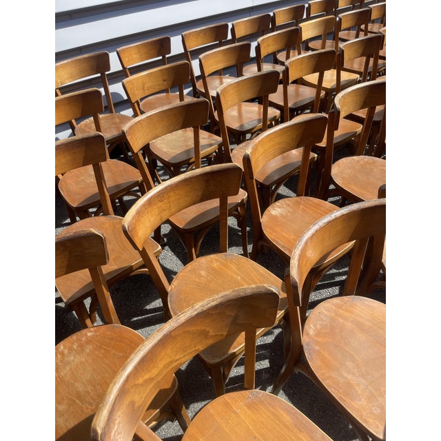 French Wooden Bistro Chairs from Baumann, 1960, Set of 12 For Sale - Image 10 of 13