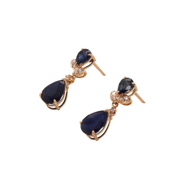 Contemporary Sapphire and Diamond 14ct Gold Mini Drop Earrings - Fei Liu, Pair For Sale - Image 3 of 5
