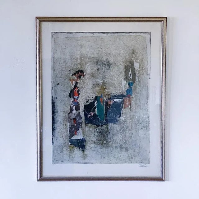 Gray 1950s Mid-Century Johnny Friedlaender Abstract Expressionist Fine Art Print "Composition in Red and Green" Signed and Numbered, Framed For Sale - Image 8 of 8