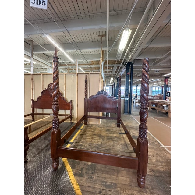 Vintage Traditional Hand Carved Solid Walnut Queen Four Poster Bed- hand carved with flowers, leaves, and design...