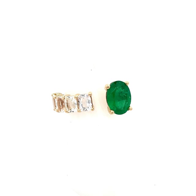 2010s Natural Emerald and White Sapphire Ring 6.5 14k Y Gold 4.05 TCW Certified For Sale - Image 5 of 18