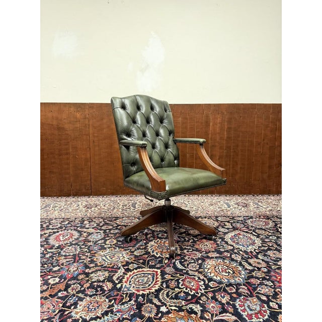 Green English Chesterfield Green Office Chair For Sale - Image 8 of 8