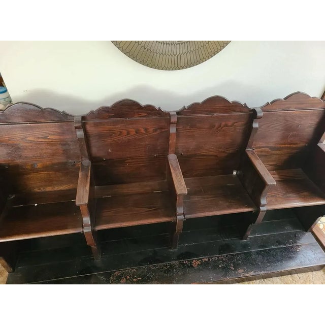 Wood Antique Gothic Church Pew Choir Stalls 4 Seater Bench Theatre Seats For Sale - Image 7 of 10