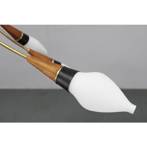 Brass, Teak and Opaline Glass Chandelier by Rupert Nikoll, Austria, 1960s For Sale - Image 15 of 18