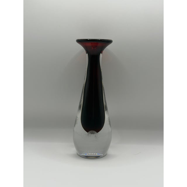 Glass Vintage Orrefors Glass Vase, Red Swedish Art Glass Bud Vase For Sale - Image 7 of 8