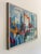 This is a vibrant midcentury geometric landscape painting on canvas signed “Janotta”. With heavy impasto brushstrokes, the...