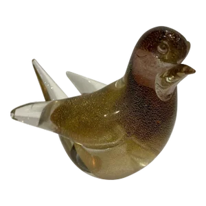 Mid 20th Century Glass Dove Bird Figurine Attributed to Archimede Seguso Murano Polveri Gold Leaf