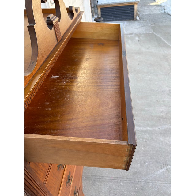 Vintage Queen Anne Highboy Dresser | Colonial Revival Tall Chest | Traditional Bedroom Storage | Solid Wood Veneer High Chest of Drawers For Sale In New York - Image 6 of 12