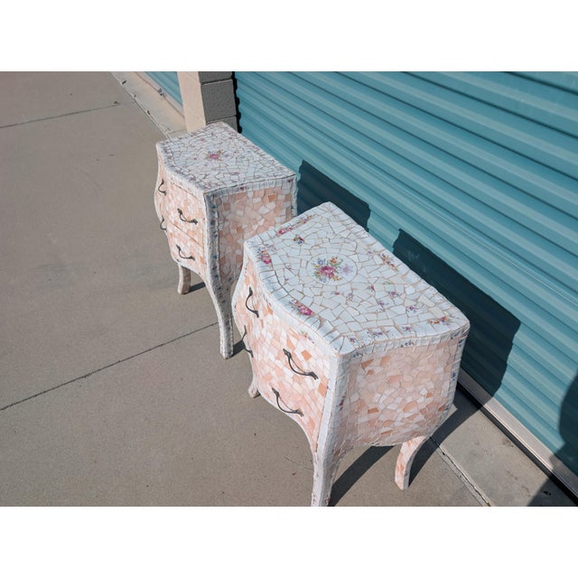 Hollywood Regency Pair of Vintage Hollywood Regency Mosaic Nightstands For Sale - Image 3 of 13