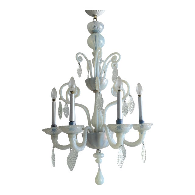 Vintage Opalescent Murano Glass Chandelier For Sale