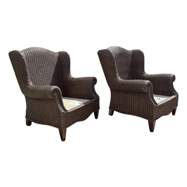 Vintage Lane Venture Excursions Sculptural Rattan Wingback Armchairs, Pair For Sale