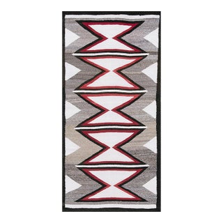 1920s Small Gray Antique Tribal Geometric Native American Navajo Flat Weave Rug For Sale