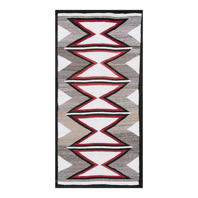 1920s Small Gray Antique Tribal Geometric Native American Navajo Flat Weave Rug For Sale