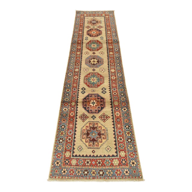 Kazak Runner 2’8” X 9’8” Brown Wool Tribal Hand-Knotted Oriental Rug For Sale