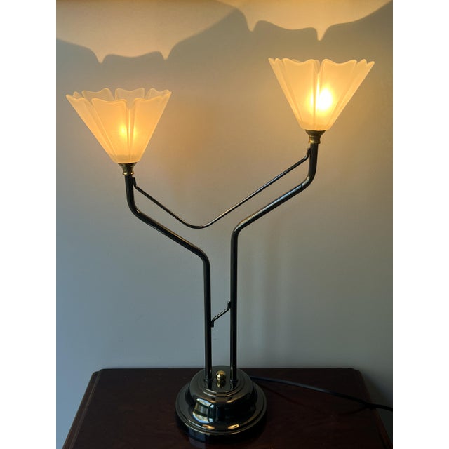 Mid-Century Belgian Table Lamp in Brass, Bronze and Glass from Massive, 1980s For Sale - Image 11 of 11